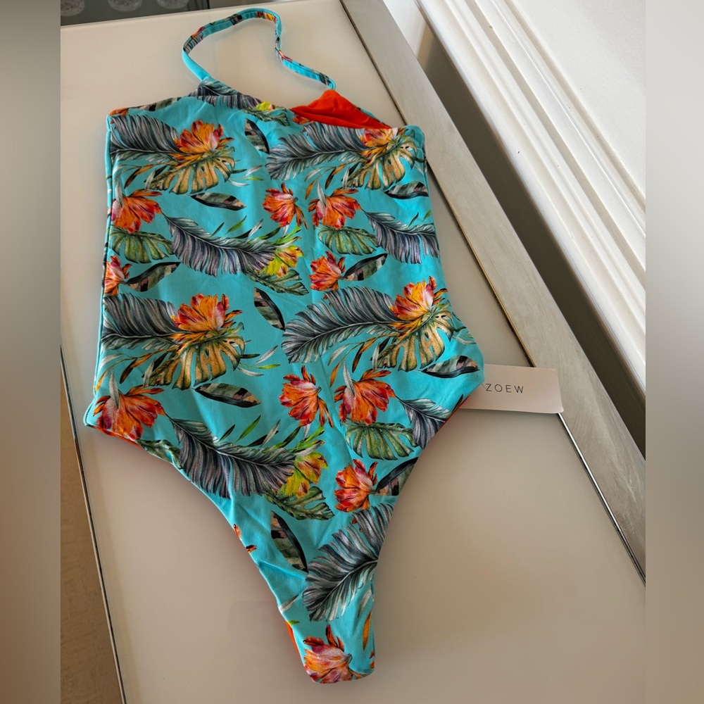 Beautiful Tropical Floral Swimsuit - Blue and Orange